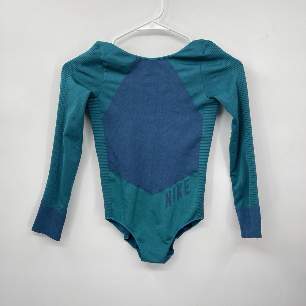 NIKE Teal Girl Dri-Fit Bodysuit Leotard Size M Long‎ Sleeve